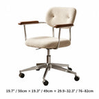 Curved Velvet Office Chair with Wood Armrests and Swivel Lift Base