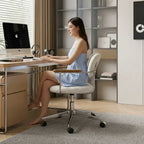 Curved Velvet Office Chair with Wood Armrests and Swivel Lift Base