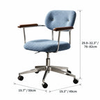 Curved Velvet Office Chair with Wood Armrests and Swivel Lift Base