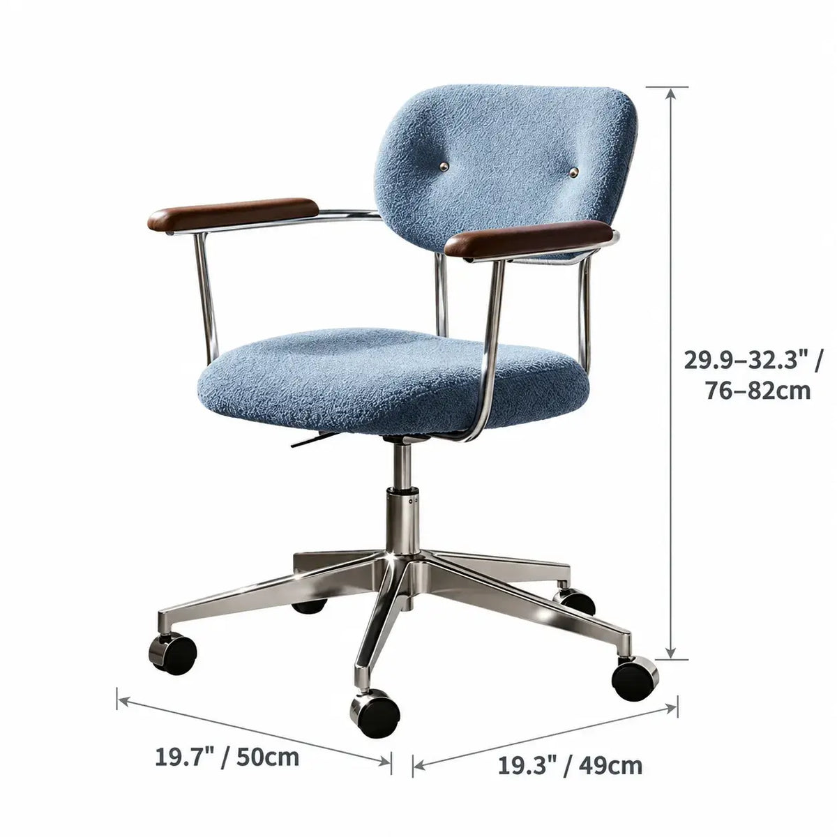 Curved Velvet Office Chair with Wood Armrests and Swivel Lift Base
