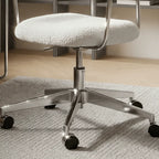 Curved Velvet Office Chair with Wood Armrests and Swivel Lift Base