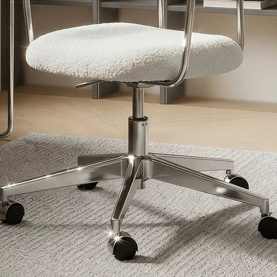 Curved Velvet Office Chair with Wood Armrests and Swivel Lift Base