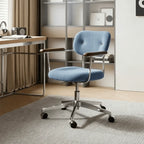 Curved Velvet Office Chair with Wood Armrests and Swivel Lift Base Main Product Image