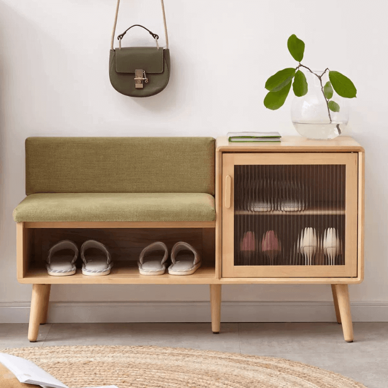 Cushioned Wooden Shoe Bench with Storage - Green/Gray Zweitbild