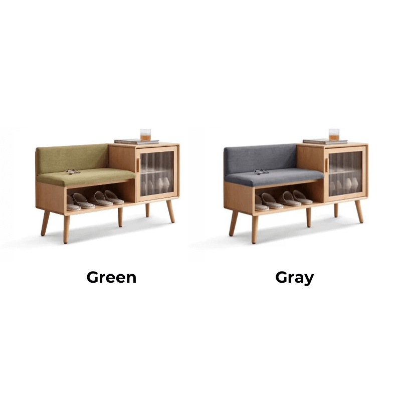 Cushioned Wooden Shoe Bench with Storage - Green/Gray
