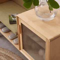 Cushioned Wooden Shoe Bench with Storage - Green/Gray