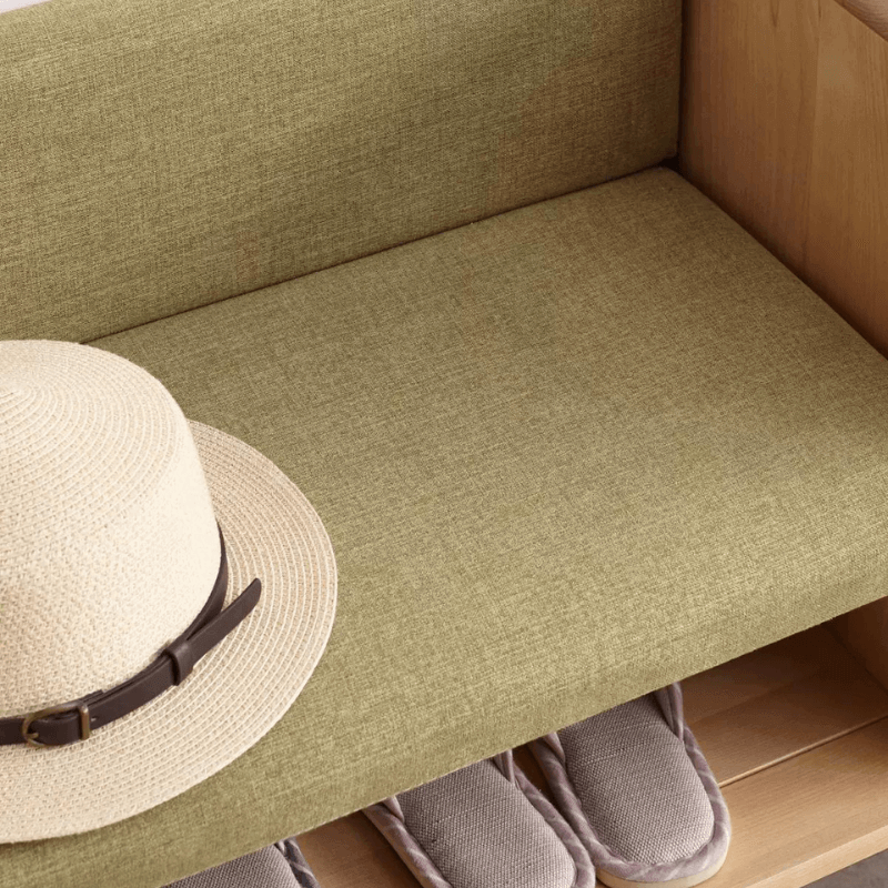 Cushioned Wooden Shoe Bench with Storage - Green/Gray