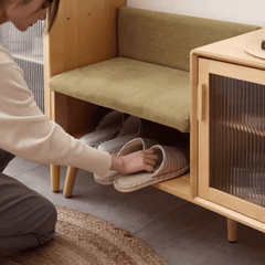 Cushioned Wooden Shoe Bench with Storage - Green/Gray