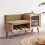 Cushioned Wooden Shoe Bench with Storage - Green/Gray Main Product Image