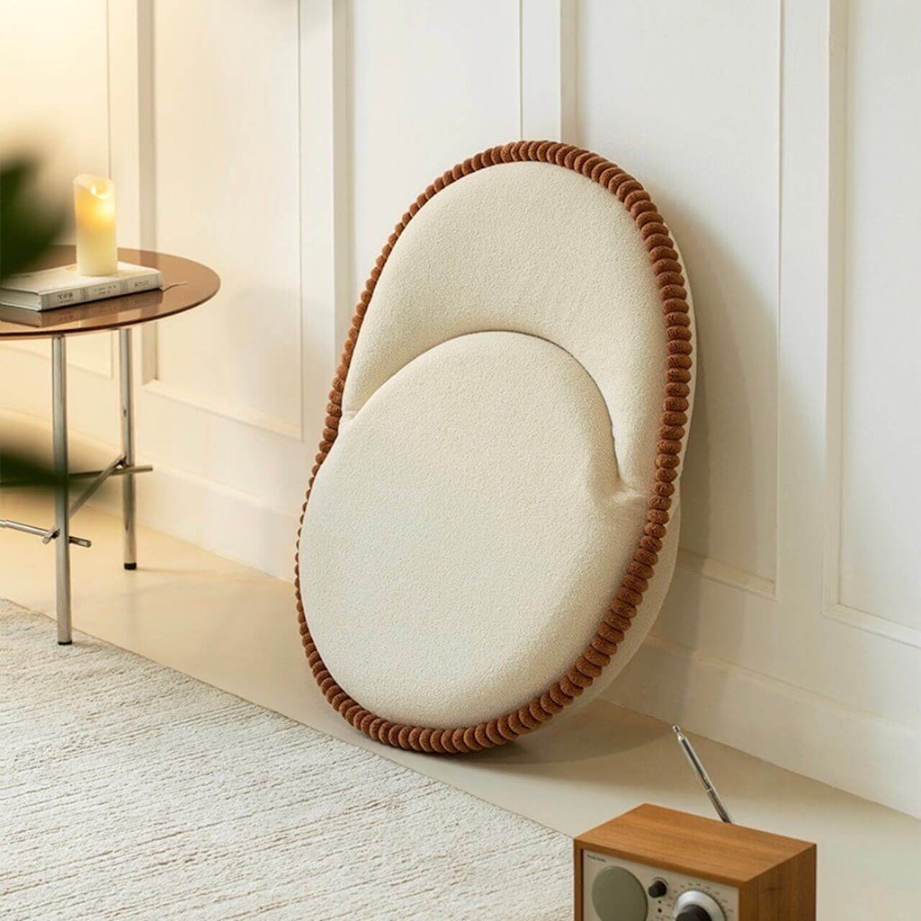 White armless tatami sofa with cute teddy velvet and cookie-shaped design