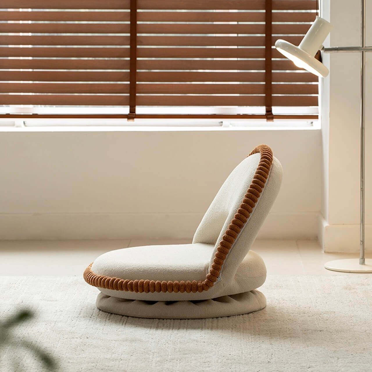 White armless tatami sofa with cute teddy velvet and cookie-shaped design main product image