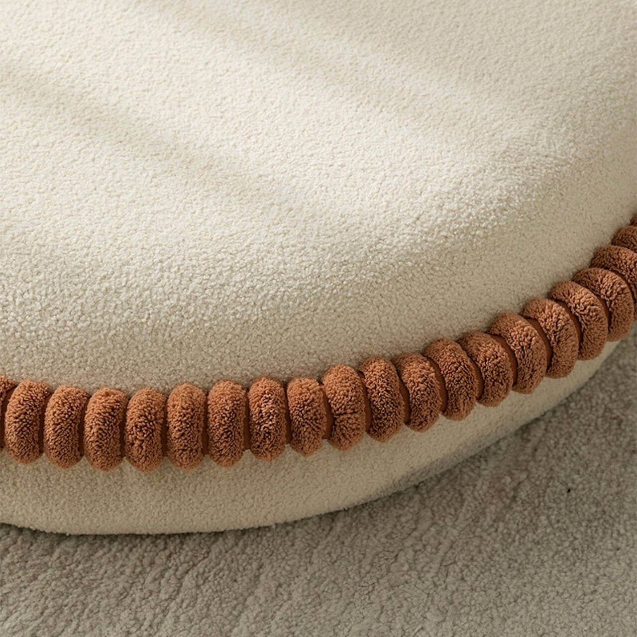 White armless tatami sofa with cute teddy velvet and cookie-shaped design