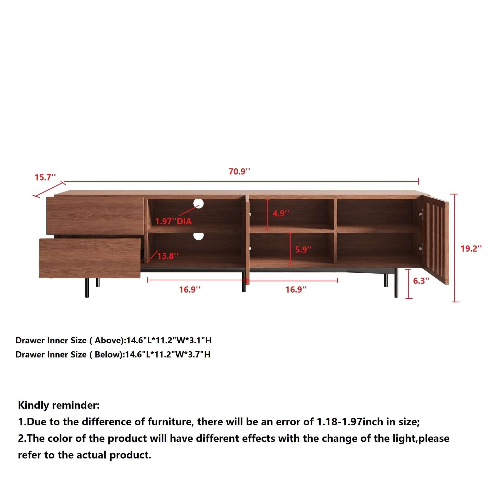 Media console TV stand with 2 drawers and 2 doors, suitable for TVs up to 78 inches