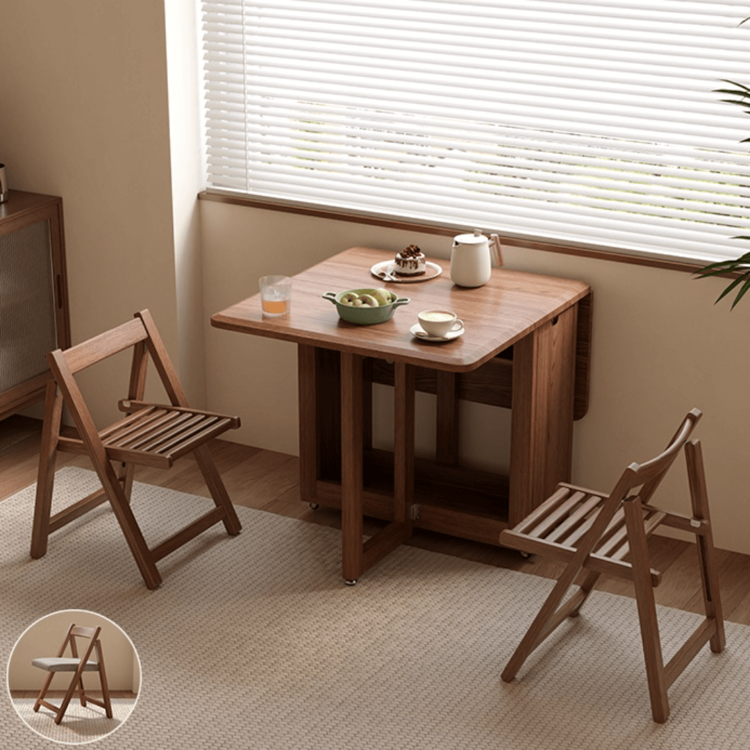 Folding dining table with storage, space-saving and multi-purpose design for small spaces