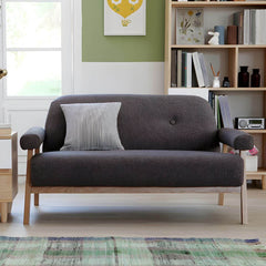 Scandinavian Style Small Size Sofa with Wood Frame in Solid Color - Black Faux Leather 52"L x 28"W x 29"H Sofa