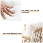 Outdoor 3-piece swivel sofa set with aluminum frame, weave rope, and side table in khaki