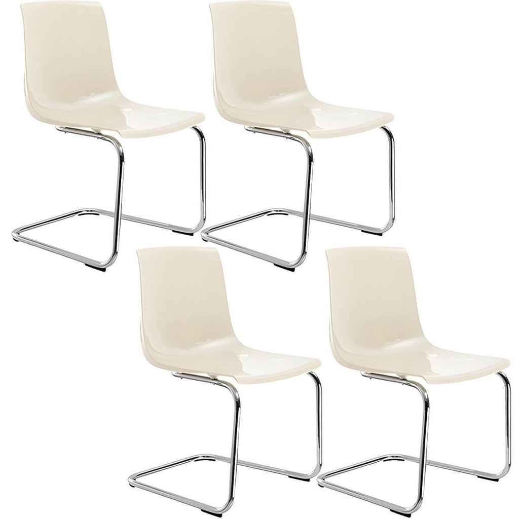 Scandinavian style plastic and acrylic dining side chair with silver legs, non-upholstered design