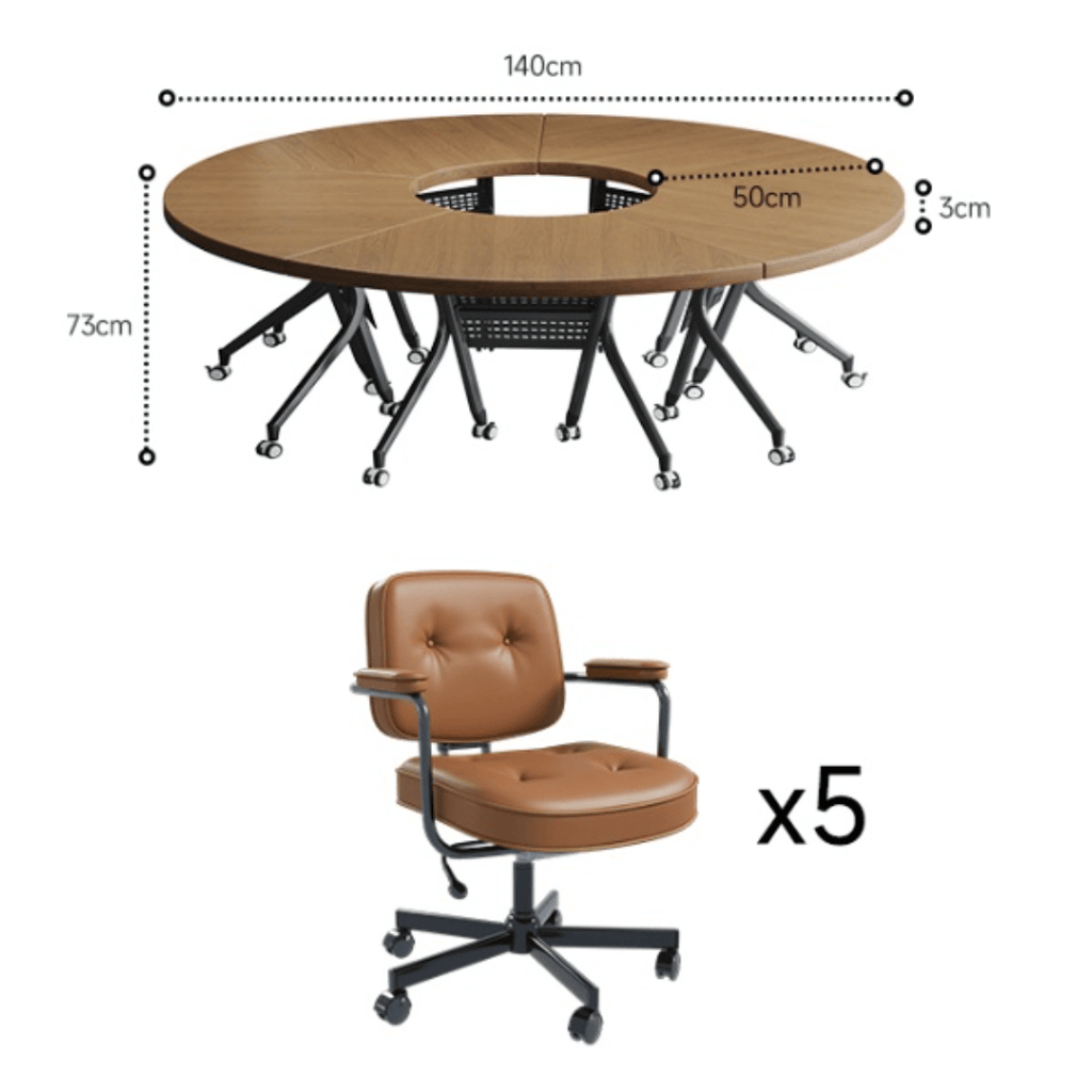 Foldable conference table with modern curve design and comfortable mesh chairs for meetings