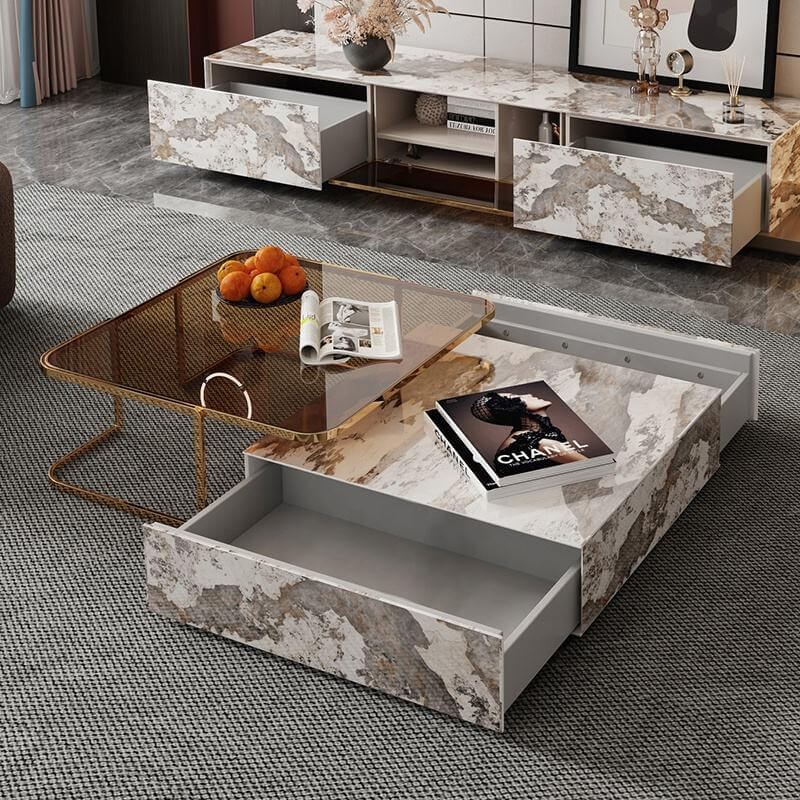 Rectangular coffee table with two drawers for storage and combination design
