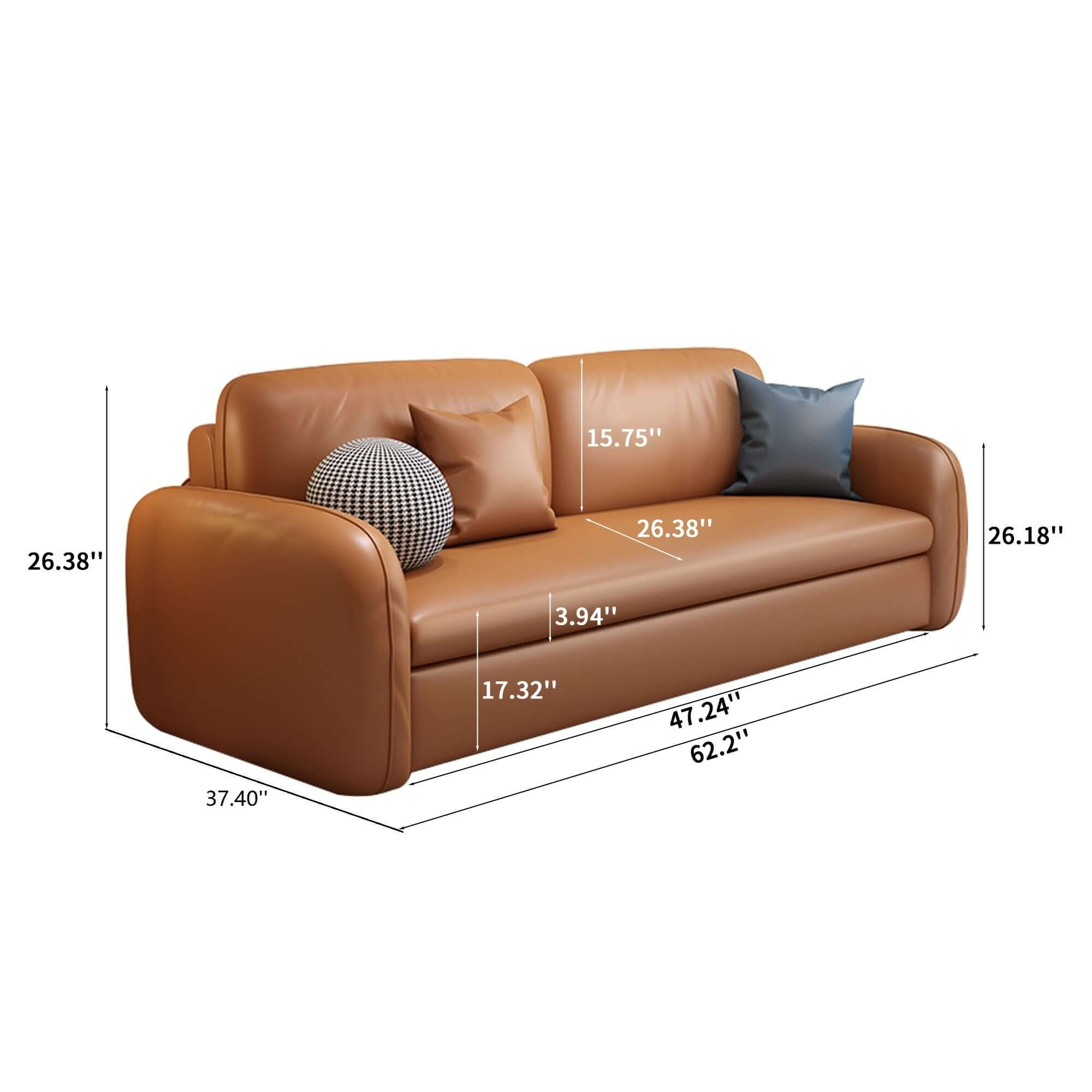 Convertible faux leather sleeper sofa bed with storage, 62.2 inches wide