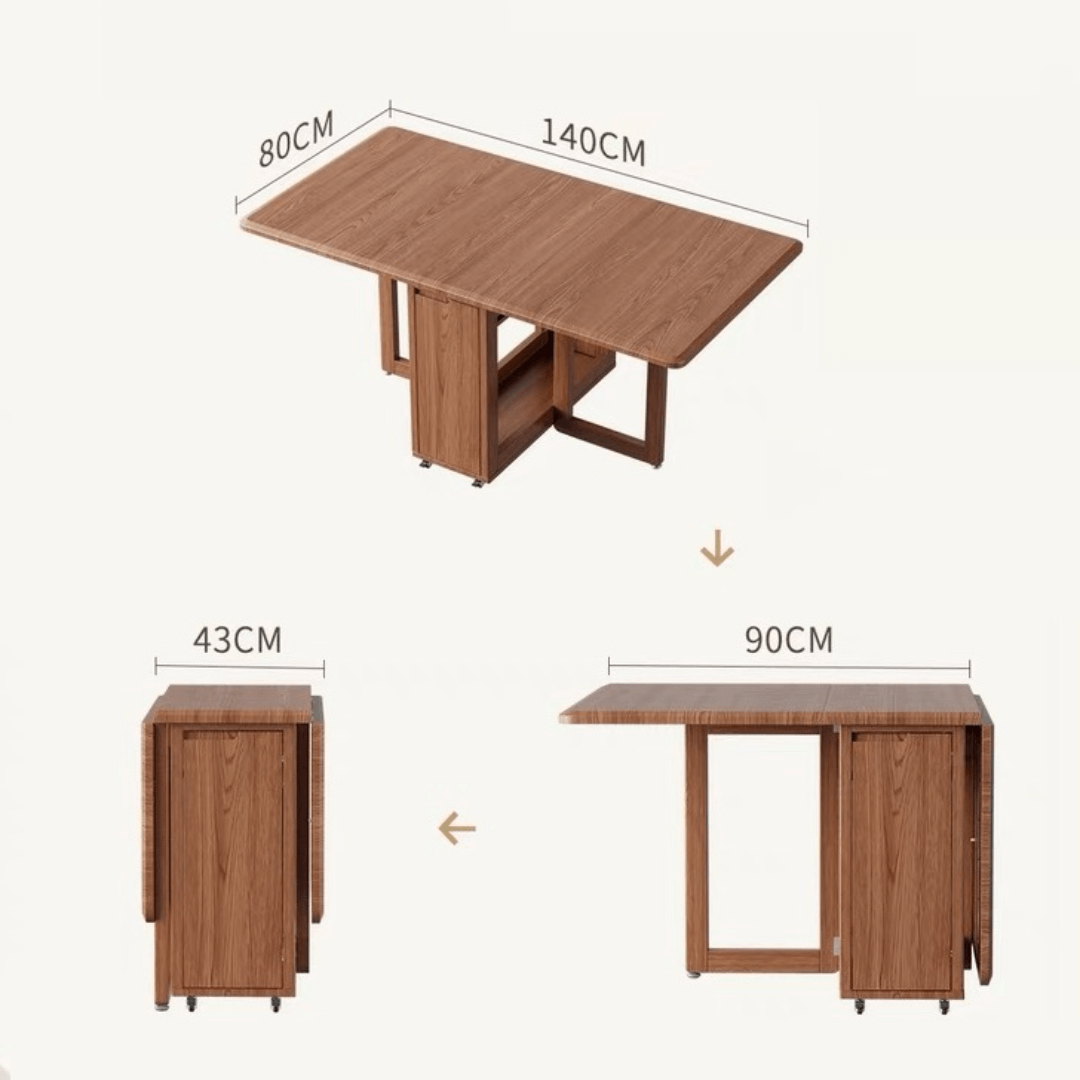 Folding dining table with storage, space-saving and multi-purpose design for small spaces
