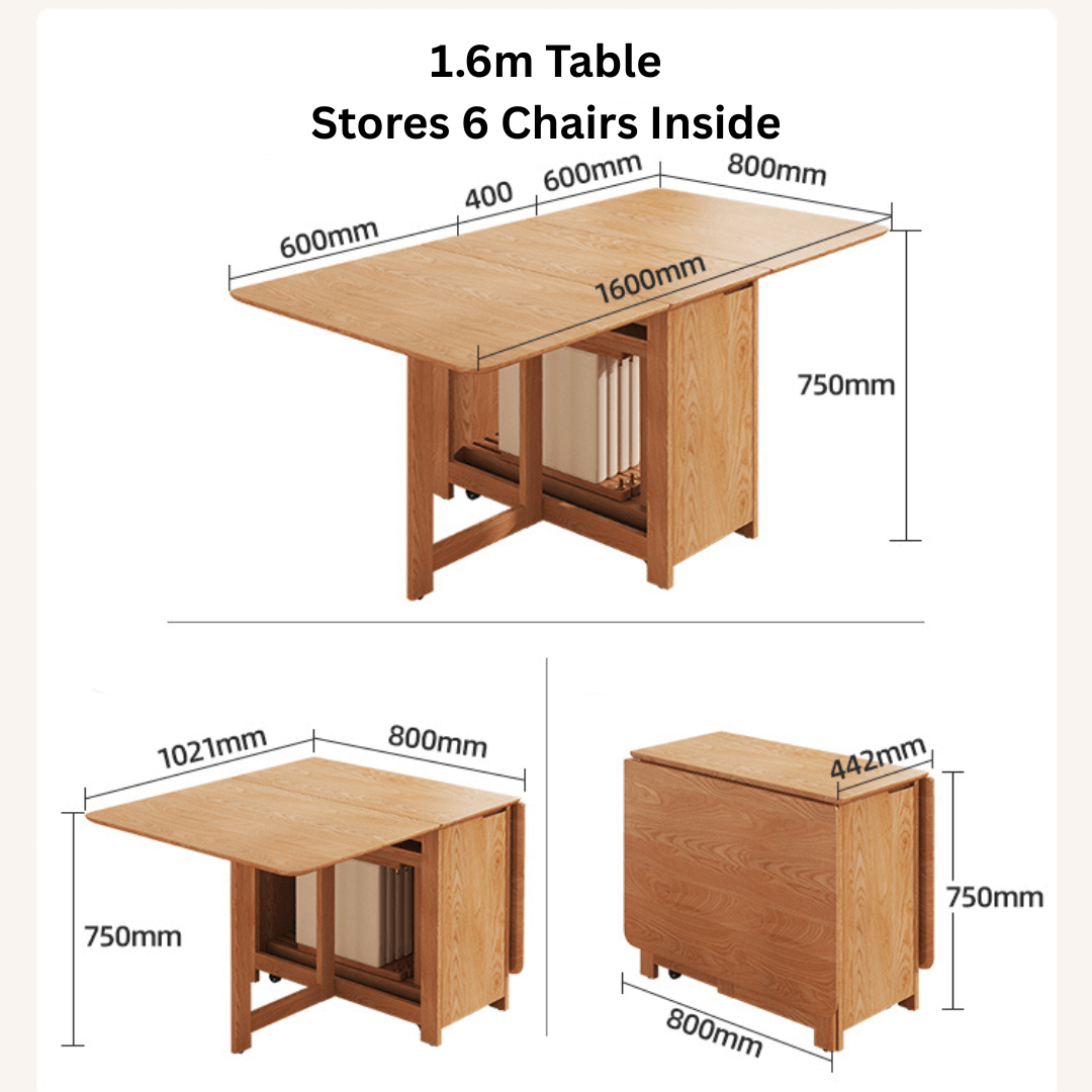 Solid wood folding dining set with chairs, versatile and space-saving furniture for dining rooms