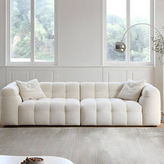 27.55" Tall Tuxedo Arm Sofa Fabric Biscuit Back Sofa in White Sofa
