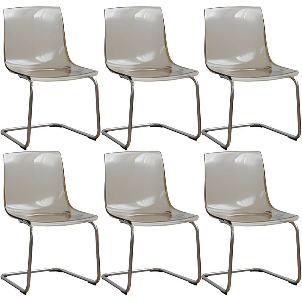 Scandinavian style plastic and acrylic dining side chair with silver legs, non-upholstered design