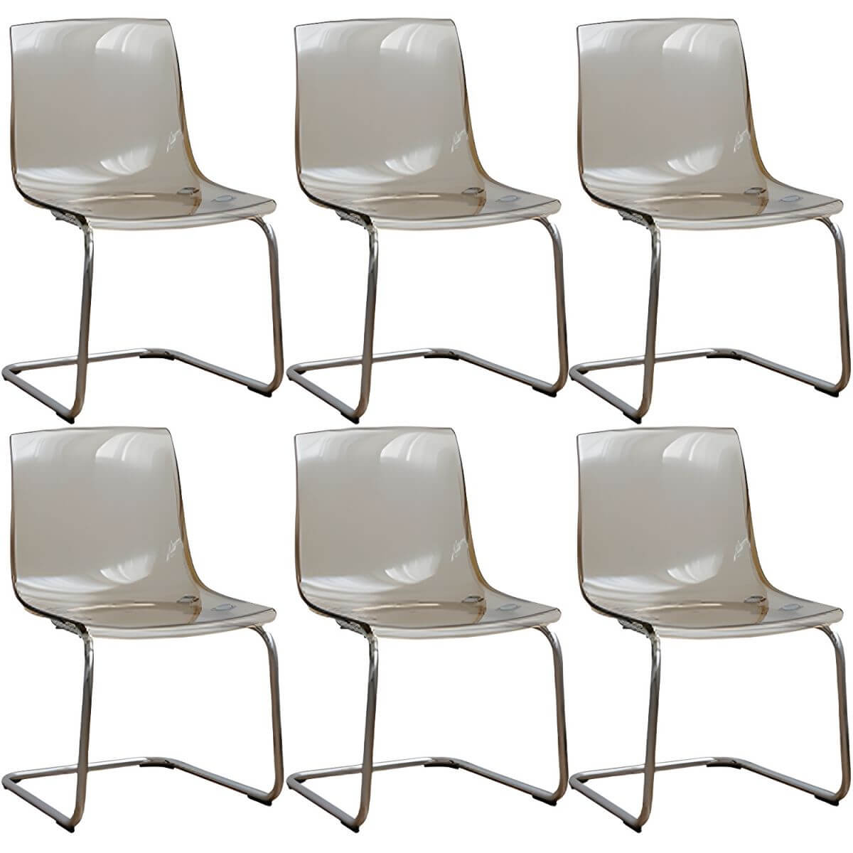 Scandinavian style plastic and acrylic dining side chair with silver legs, non-upholstered design