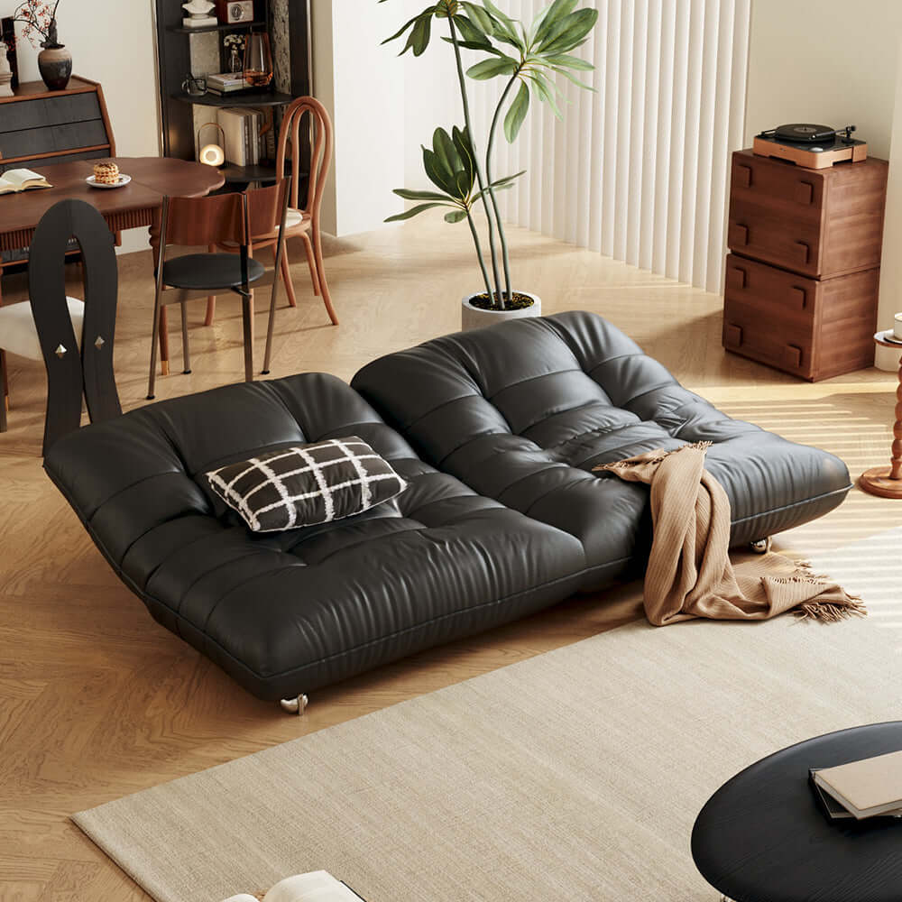 Togo style leather sleeper sofa bed without arms, perfect for compact living spaces
