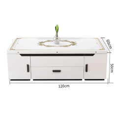 Modern White Lift-Top Coffee Table with Storage & Stools for Compact Living Spaces