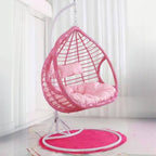 Two-seater metal porch swing egg chair with stand, cushions, and chain included