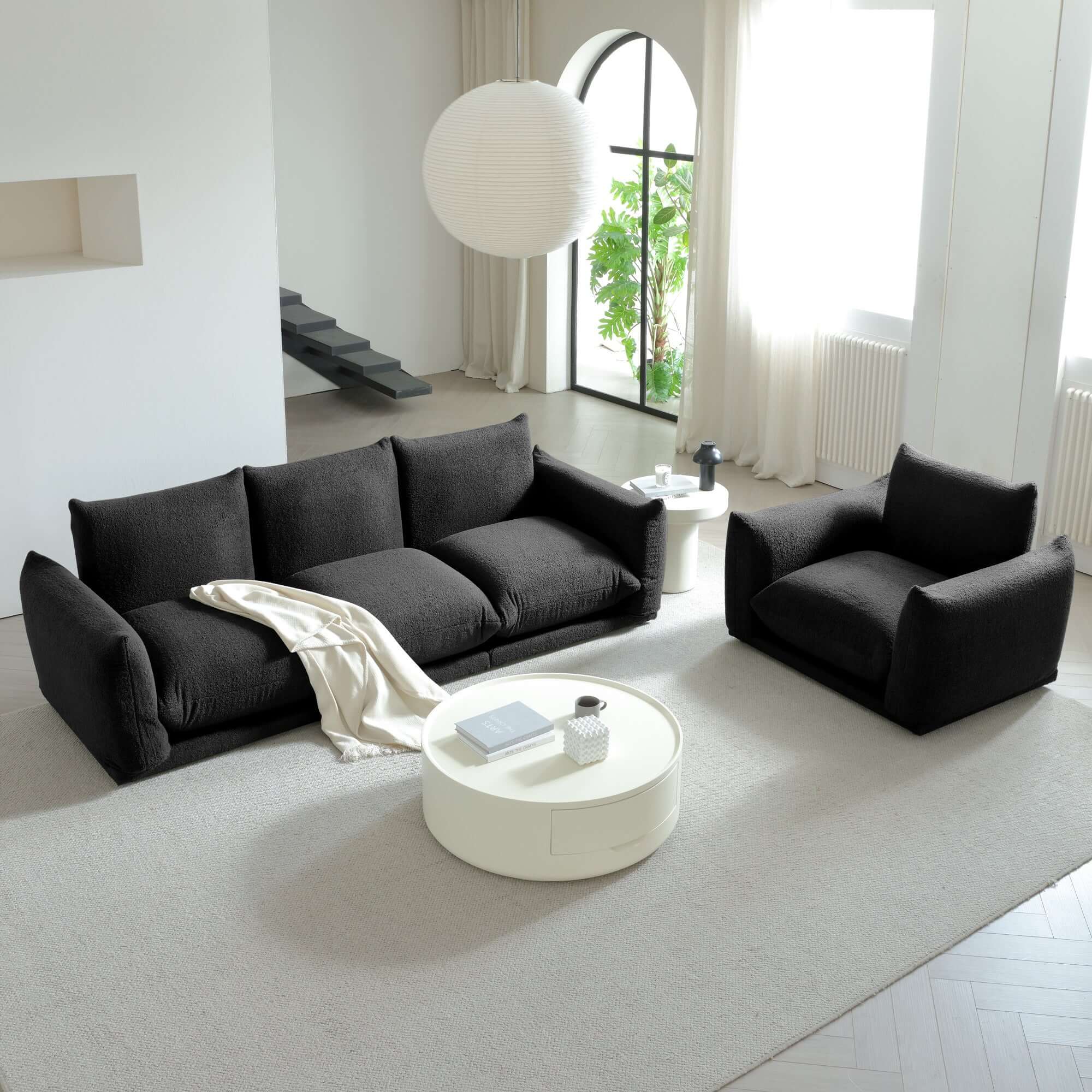 Oversized modern modular cloud sectional couch with lambswool fabric and chaise lounge