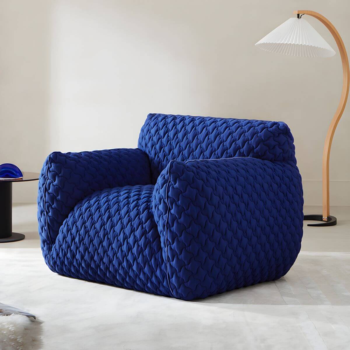 Light gray Scandinavian single sofa chair with polyester twill upholstery, ideal for bedroom seating main product image Main image