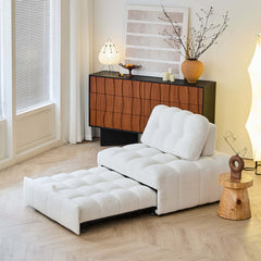 Cocochairs Teddy Fleece Lounge Sofa Bed – Cream White Pull-Out Sleeper for Small Spaces