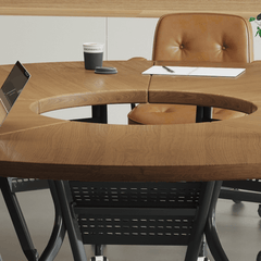 Elegant Fusion: Modern Curve-Design Foldable Conference Table with Comfortable Mesh Chairs