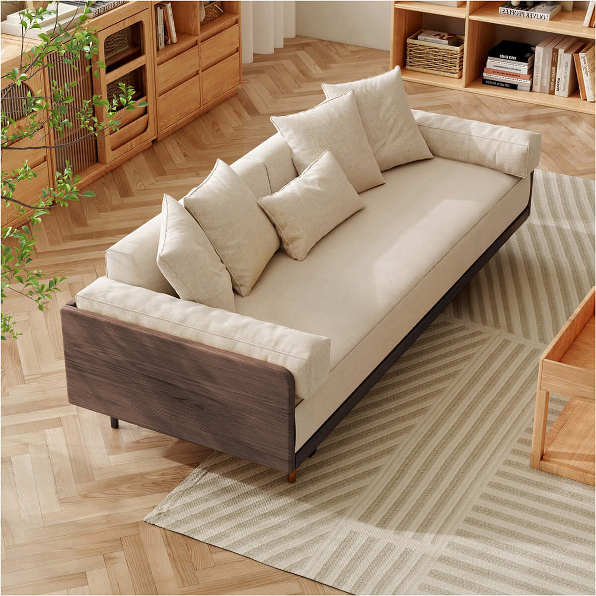 Modern 3 seater sofa bed with wooden frame and pull-out convertible design
