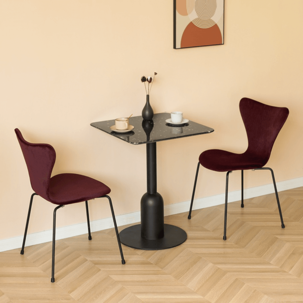 Round terrazzo table ideal for dining or office use with versatile design