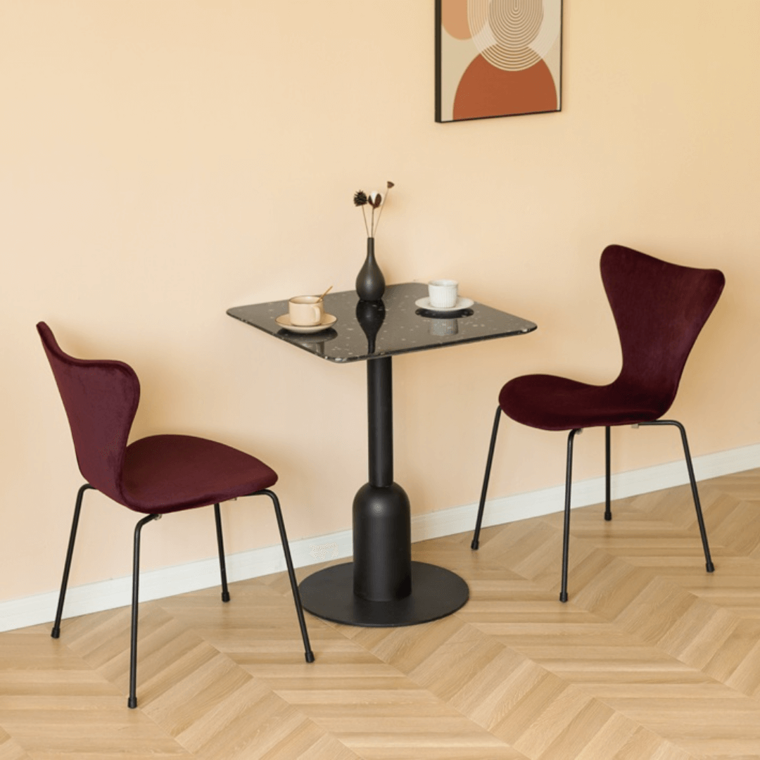 Round terrazzo table ideal for dining or office use with versatile design