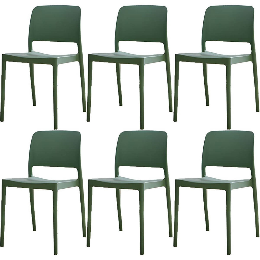 Scandinavian plastic and acrylic dining chair with low backrest and armless design