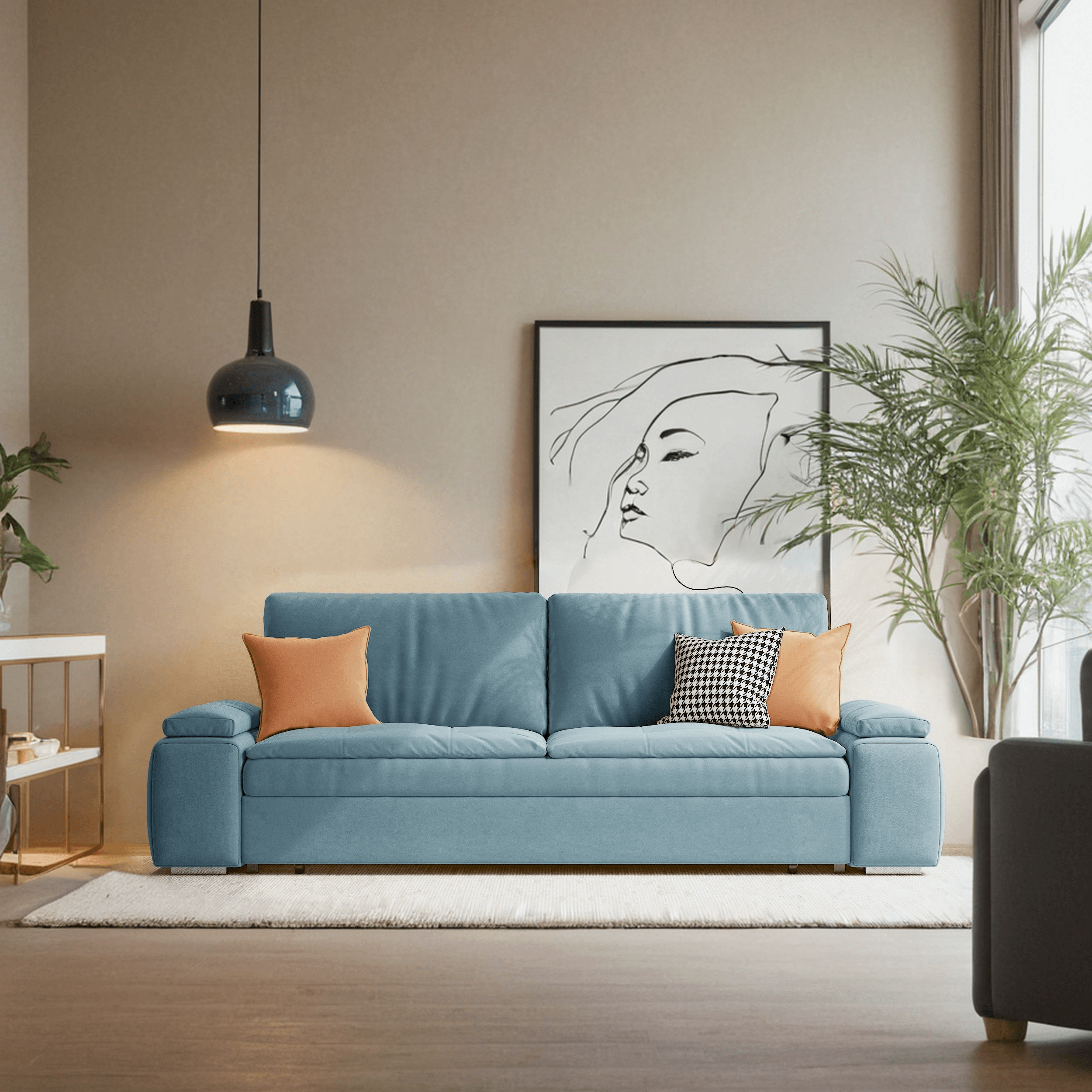 Convertible sleeper sofa bed with storage and pull-out design for modern living spaces