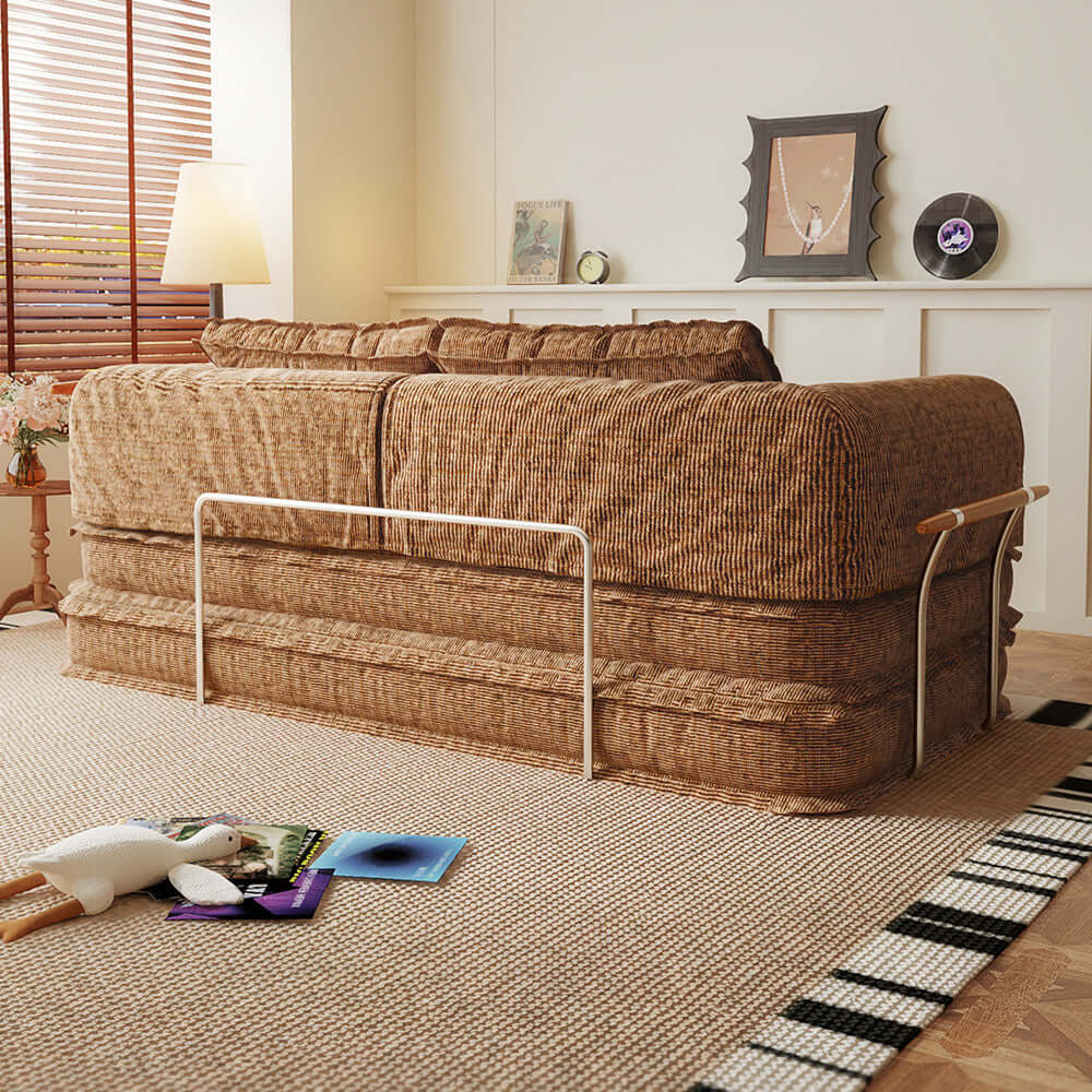 Modular foldable futon sofa bed with corduroy fabric, configurable as floor couch or sleeper