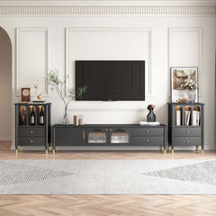Modern Wood TV Stand Cabinet with Glass Door