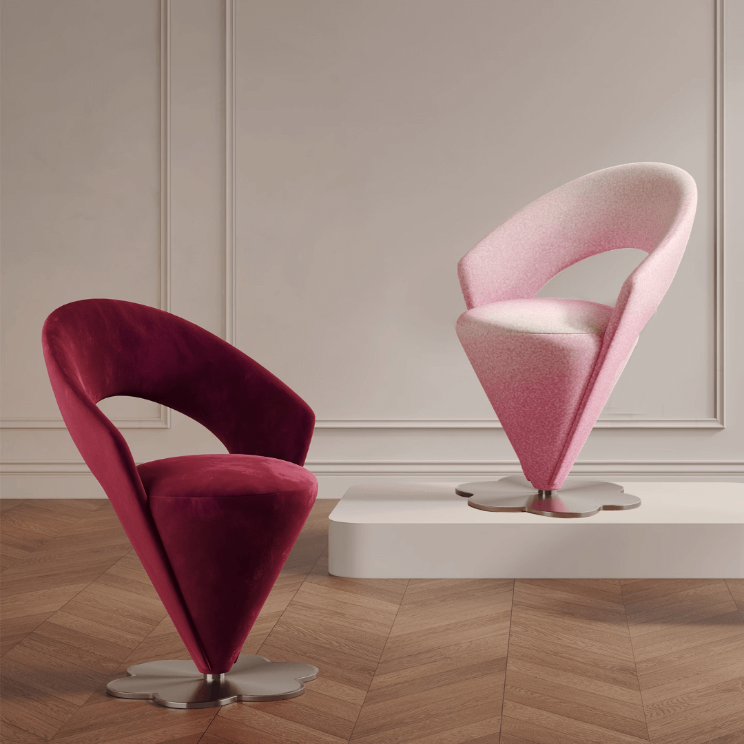 Pink and khaki Luxe Cone vanity stool with swivel feature for stylish seating