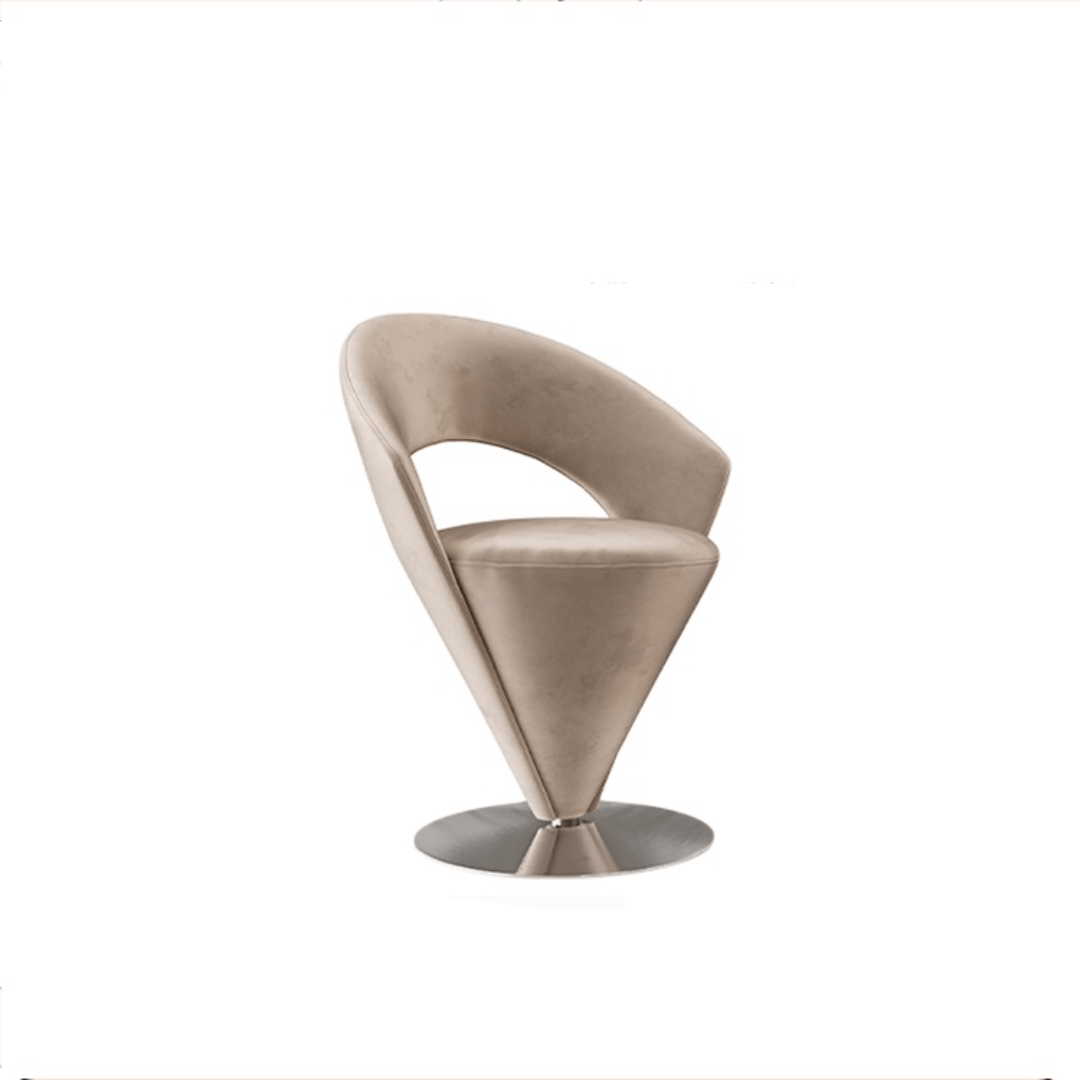 Pink and khaki Luxe Cone vanity stool with swivel feature for stylish seating