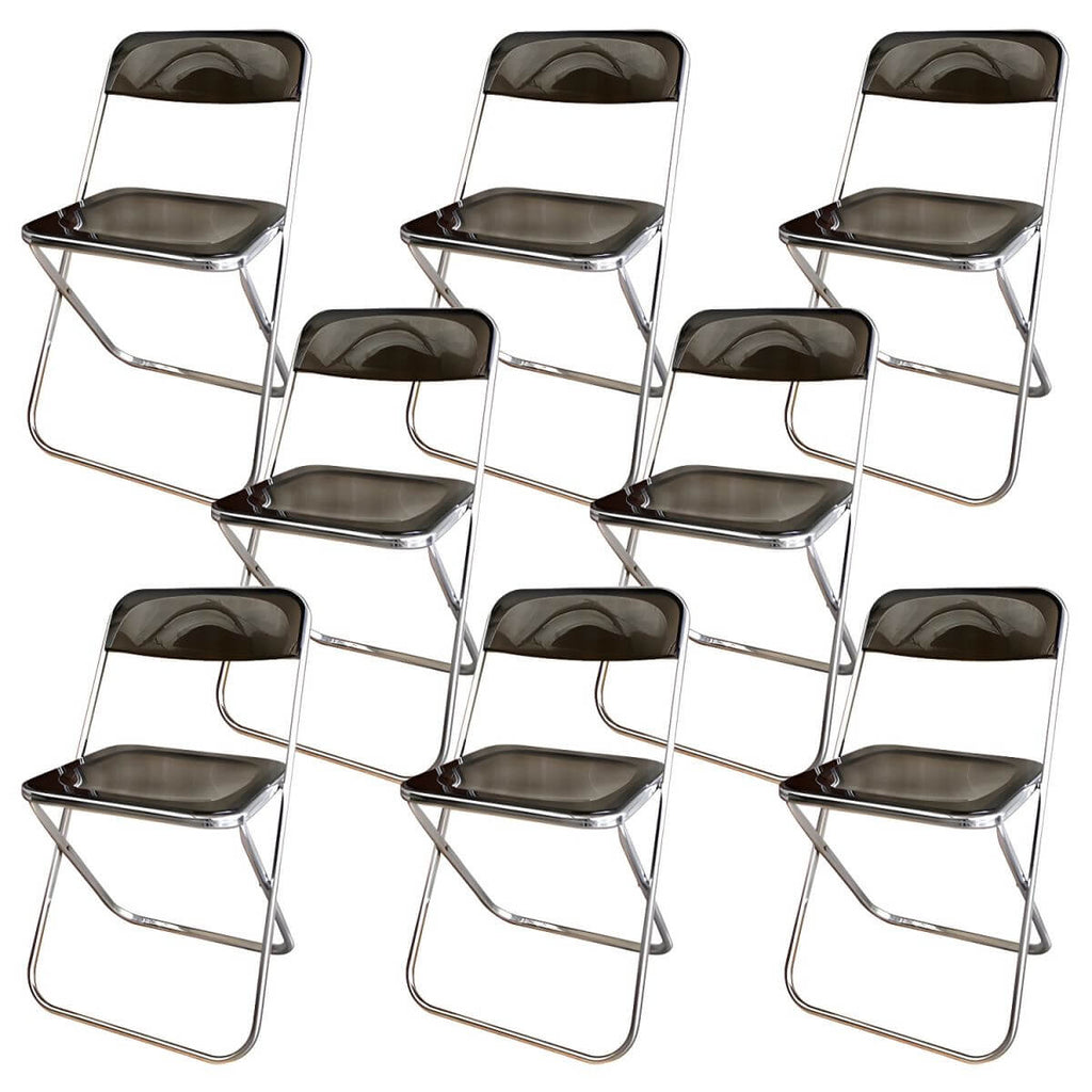 Contemporary acrylic folding armless chair with open back, ideal for dining rooms