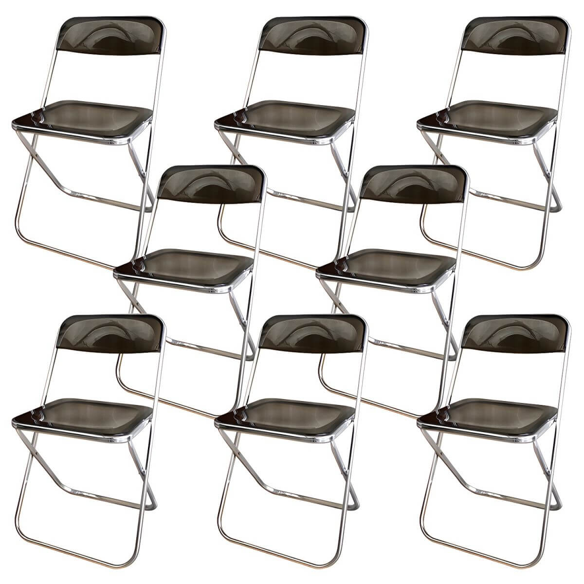 Contemporary acrylic folding armless chair with open back, ideal for dining rooms