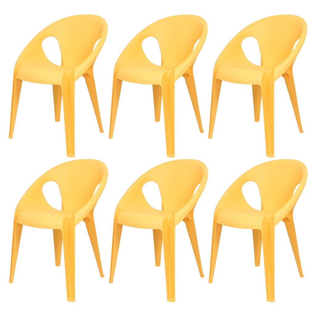 Stackable modern arm chair with open back made of plastic and acrylic for dining