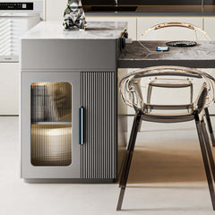 Slate Island Extendable Dining Table with Storage Cabinet Integrated
