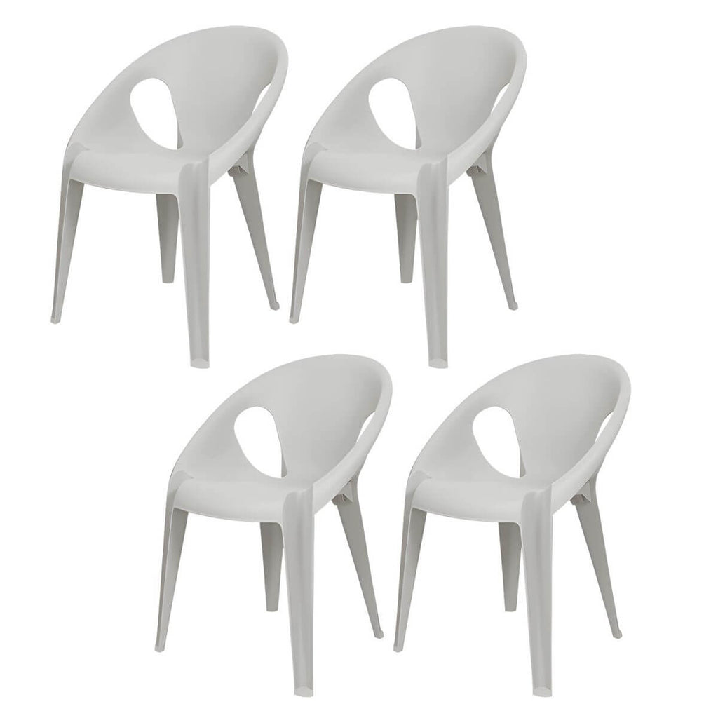 Stackable modern arm chair with open back made of plastic and acrylic for dining